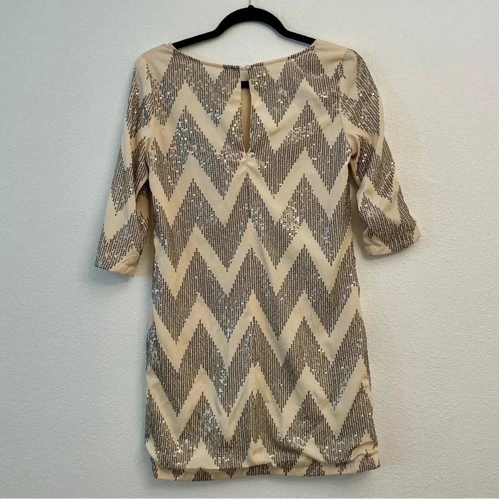 Francesca’s Collections Sequence Silver & Cream Dress Mid Length Sleeve Size S - Picture 4 of 13